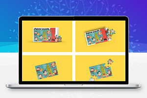 拼图益智玩具包装盒PS样机效果图展示VI智能贴图提案设计素材模版9款