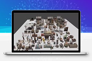 Blender古代集市摆摊推车古建客栈板凳马车人物摊贩3D模型素材