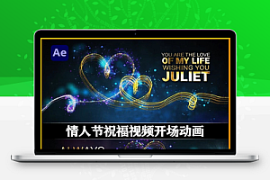 AE模板|情人节祝福视频粒子拖尾心型线条文字标题动画(含音乐素材) Valentines Day Wishes