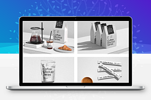 高档咖啡品牌咖啡杯纸袋蛋糕包装文创PS样机智能贴图模版设计素材12款