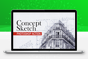 【PS中文动作】PS动作特效插件滤镜后期城市建筑工业产品草图人像转手绘素描线稿+附中文教程