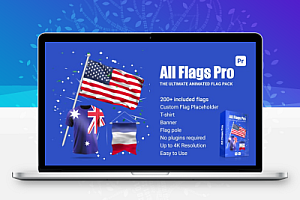 【PR模板】世界国家地区国旗旗帜飘扬彩屑粒子背景动画 All Flags Pro for Premiere Pro