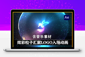 AE模板|炫彩粒子汇聚LOGO标志入场展示动画(含背景音乐素材) Glow Particles Logo Reveal