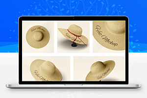 遮阳帽草帽太阳帽文创毕设PS样机智能贴图模板设计素材10款