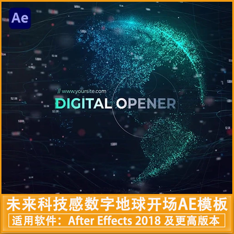 未来科技感数字地球开场AE模板(含音乐素材) Smart Digital World