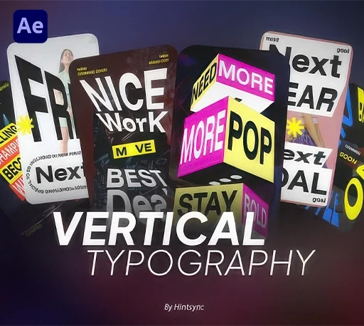 竖屏时尚宣传视觉海报文字动画AE模板(含音乐素材) Vertical Text Motion