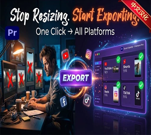 中文汉化-PR一键多社交媒体平台视频导出脚本 Social Exporter for Premiere Pro V1.1.0 + 使用教程