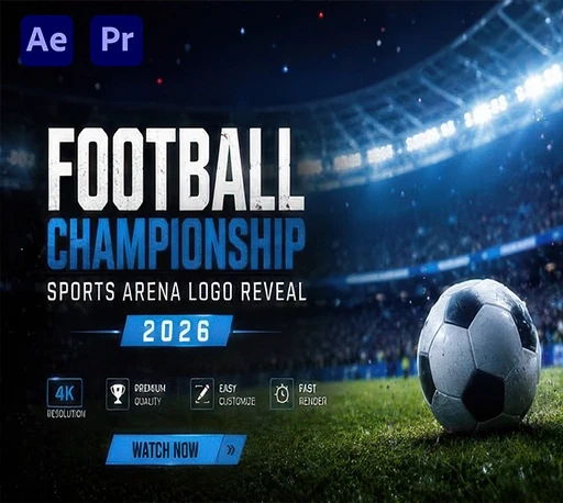 模拟体育场大赛氛围电影级LOGO片头动画AE/PR模板 Football Championship Sports Arena Logo Reveal 2026｜星聚资源网