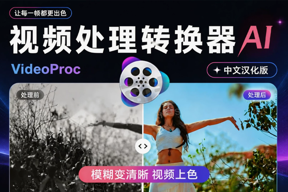 视频AI处理转换器 VideoProc Converter AI v8.11 中文汉化 win/mac 视频模糊变清晰 视频上色等一站式处理