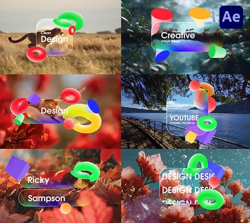 AE模板|拟态玻璃气泡3D文字标题特效动画 Glossy Glass Bubble Titles 3D
