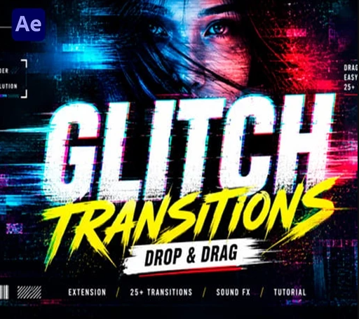 AE科技感信号干扰RGB数字故障无缝转场模板 Digital Glitch Transition-星聚资源网