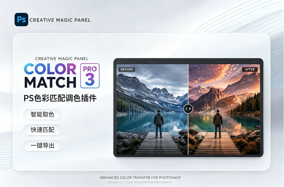 【PS插件】快速颜色取样色彩匹配调色插件 Creative Magic Panel – Color Match Pro 3 v3.0.1 Win/Mac汉化版