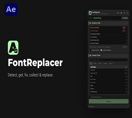 AE工程字体批量替换管理脚本 FontReplacer v1.1-星聚资源网