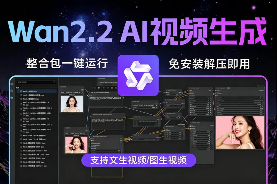 离线免费 Wan2.2 AI视频生成整合包一键运行 支持文生视频/图生视频 量化加速10倍