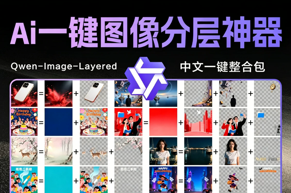 Qwen-Image-Layered一键整合包 AI一键图像分层神器 将照片拆成可编辑图层，设计师效率革命！