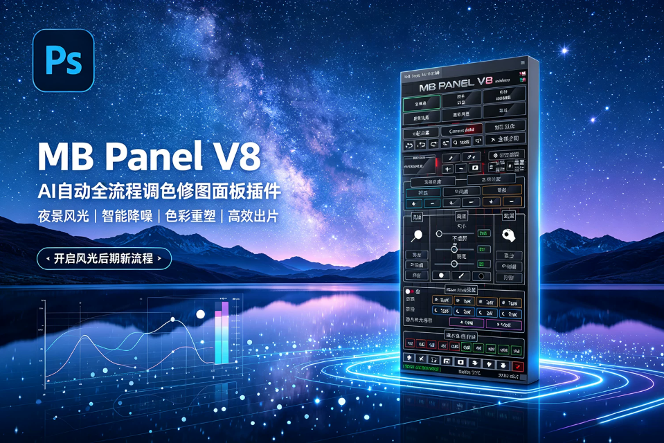 【PS插件】摄影后期AI自动全流程调色修图面板插件 MB Panel V8 – Plug-in per Photoshop 汉化版 +使用教程