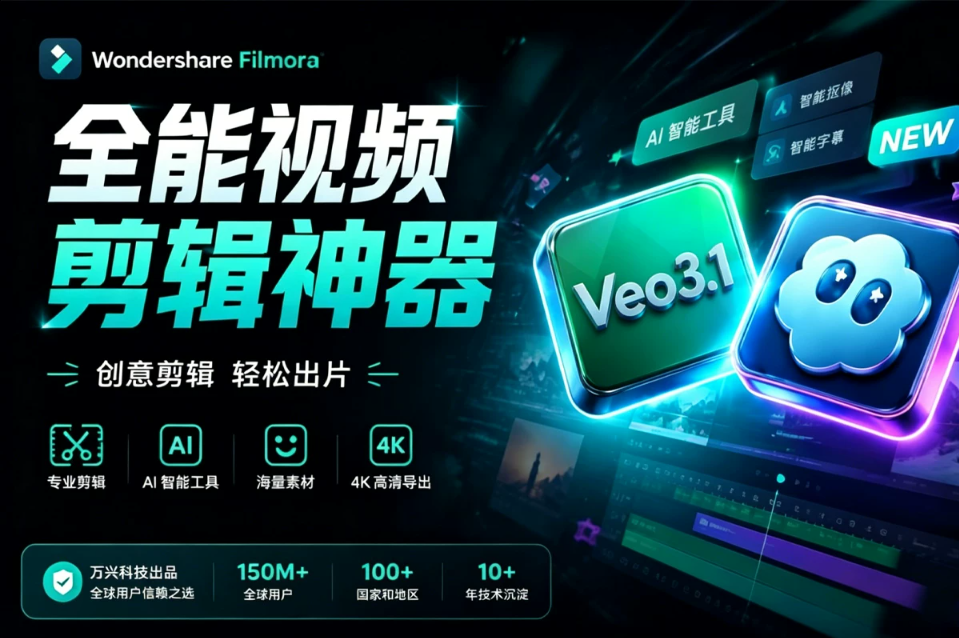 万兴喵影 Filmora v15.6.4.20299 修复离线AI功能 AI脚本生成+高光卡点+海量特效，小白也能做大片