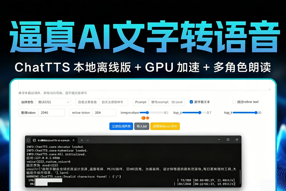 逼真音色 AI文字转语音工具！超强无限制 ChatTTS 本地离线版 + GPU 加速 + 多角色朗读