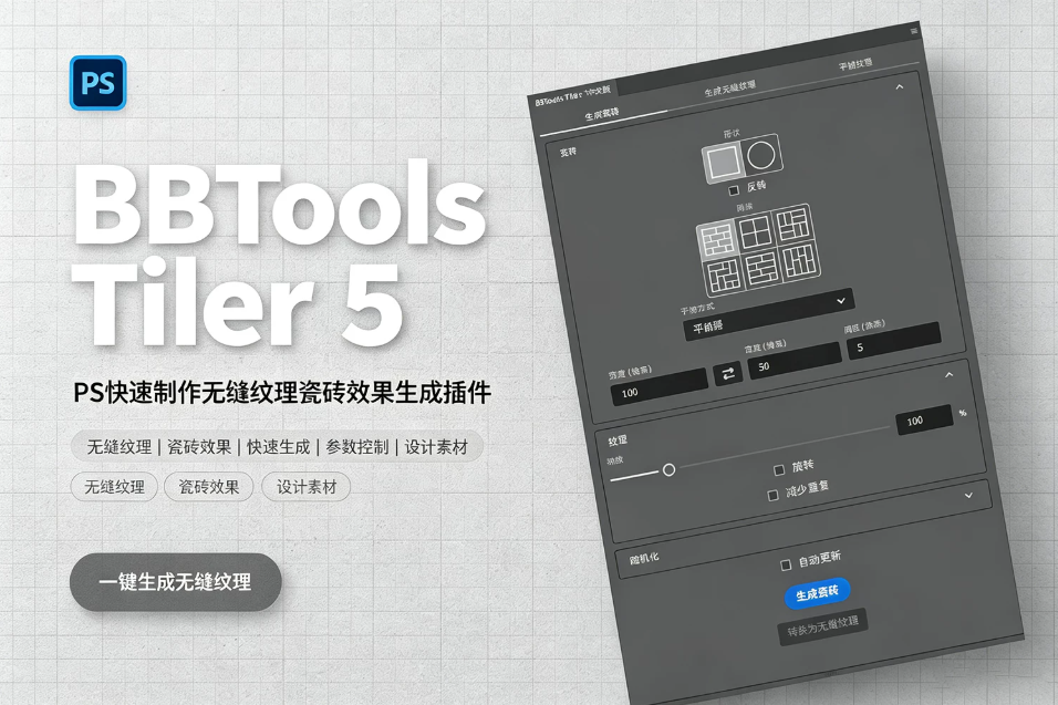 【PS插件】快速制作无缝纹理瓷砖效果生成插件 BBTools Tiler 5 v5.1.3 Win/Mac汉化版