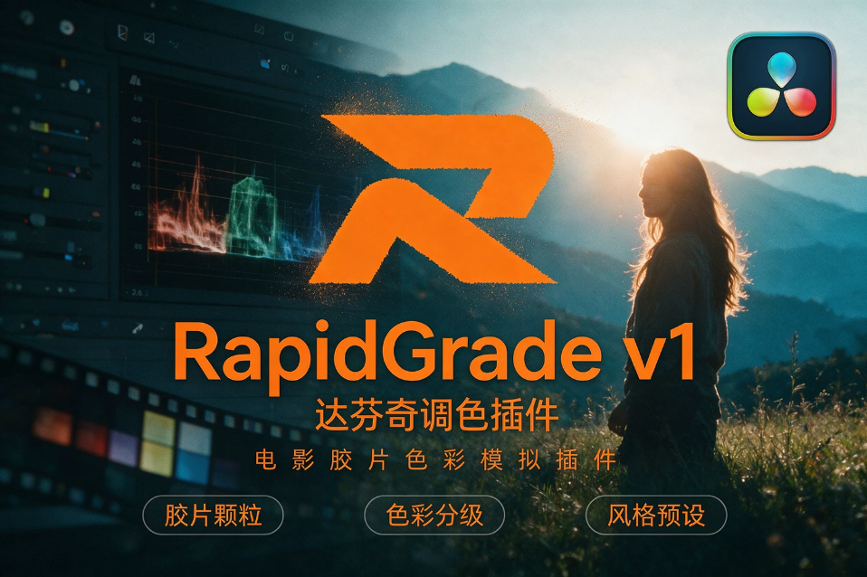 【达芬奇插件】专业电影胶片风格色彩模拟达芬奇调色插件 RapidGrade v1.7.0 Win汉化版