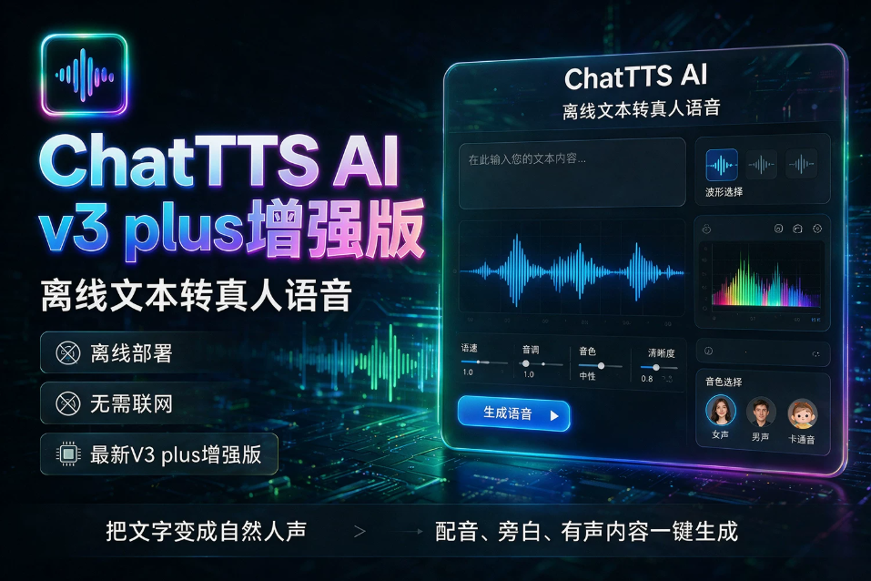 ChatTTS AI v3.0 plus增强版 文本转语音真人AI软件一键合成离线部署整合包Win+Mac