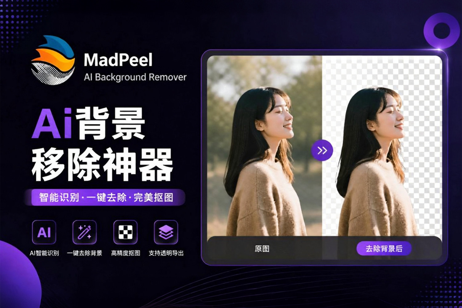 AI背景移除神器！MadPeel AI v1.0.1 独家汉化 本地离线 一键抠图+发丝级优化+批量处理，电商设计师必备