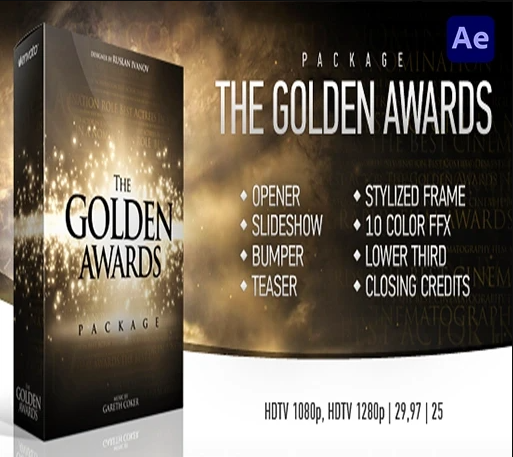 AE模板-金色颁奖典礼活动片头包装 The Golden Awards Package